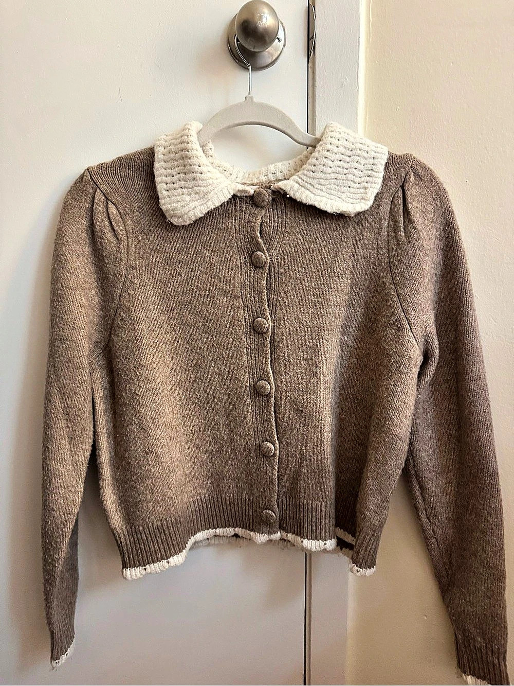 Jessica Simpson Collared Cardigan in Brown & Cream Size XS